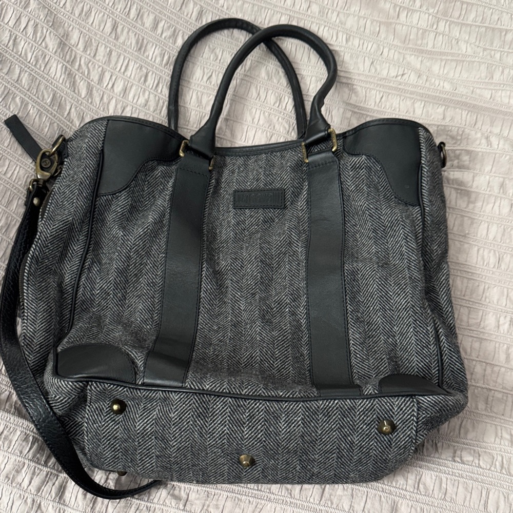 Just Cavalli Black and Gray Herringbone Tote